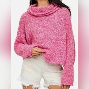 Chelsea & Theodore Size S Pink Speckled Oversized Crop Sweater Soft Girl
